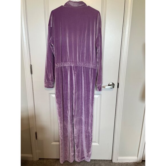 Fabletics Womens Long Sleeve Purple Wide Leg Zip-Up Velour Jumpsuit XXL Pockets - Picture 3 of 13